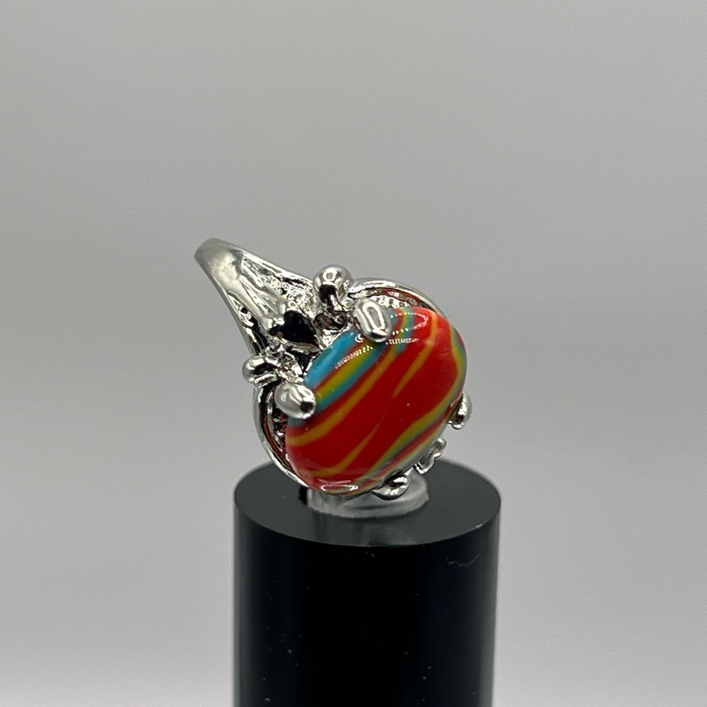 Brand New Rainbow Fordite Silver Ring